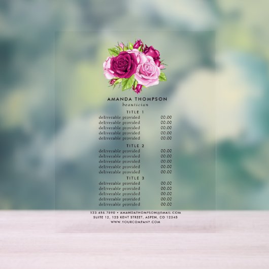 シックなブルゴーニュとピンクのバラの価格とサービス アクリルサイン (ニュートラル)