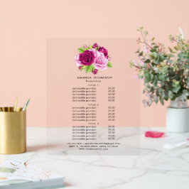 シックなブルゴーニュとピンクのバラの価格とサービス アクリルサイン