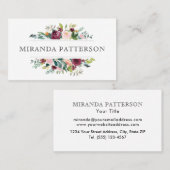 シックなブルゴーニュとピンクの水カラーフローラフレーム 名刺 (正面/裏面)