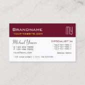 シックなブルゴーニュとホワイトとイニシャルプロフェッショナル 名刺 (裏面)