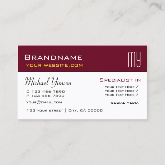 シックなブルゴーニュとホワイトとイニシャルプロフェッショナル 名刺 (裏面)