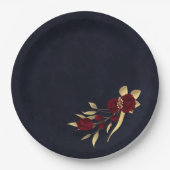 シックなブルゴーニュと金ゴールドネイビーブルー ペーパープレート (正面)