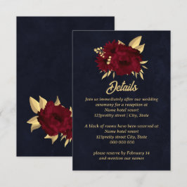 シックなブルゴーニュと金ゴールドネイビー結婚ズ エンクロージャーカード