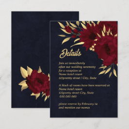 シックなブルゴーニュと金ゴールドネイビー結婚ズ エンクロージャーカード