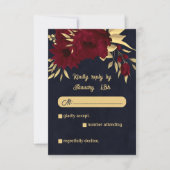 シックなブルゴーニュと金ゴールドネイビー結婚ズ 出欠カード (正面)