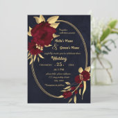 シックなブルゴーニュと金ゴールドネイビー結婚ズ 招待状 (スタンド正面)