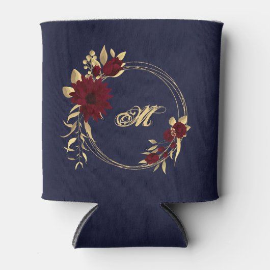 シックなブルゴーニュと金ゴールドネイビー結婚ズ 缶クーラー (正面)