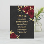 シックなブルゴーニュと金ゴールドブラックのシーティンググラフカード 招待状 (スタンド正面)