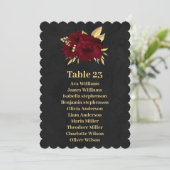 シックなブルゴーニュと金ゴールドブラックのシーティンググラフカード 招待状 (スタンド正面)