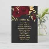 シックなブルゴーニュと金ゴールドブラックのシーティンググラフカード 招待状 (スタンド正面)