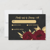 シックなブルゴーニュと金ゴールドブラックボタニッ結婚クス 出欠カード (正面)