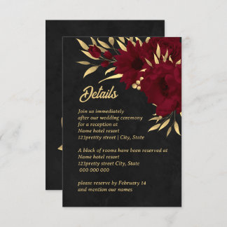 シックなブルゴーニュと金ゴールドブラック結婚ズ エンクロージャーカード