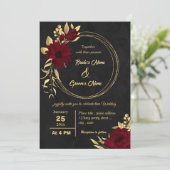 シックなブルゴーニュと金ゴールドブラック結婚ズ 招待状 (スタンド正面)