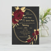 シックなブルゴーニュと金ゴールドブラック結婚ズ 招待状 (スタンド正面)