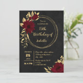 シックなブルゴーニュと金ゴールドブラック誕生日パーティー 招待状 (スタンド正面)