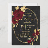 シックなブルゴーニュと金ゴールドブラック誕生日パーティー 招待状 (正面)