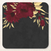 シックなブルゴーニュと金ゴールドブラック スクエアペーパーコースター (正面)