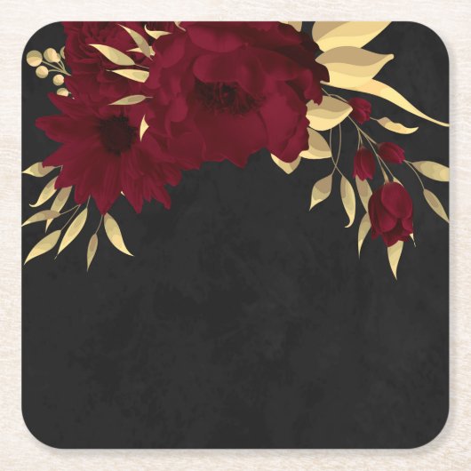 シックなブルゴーニュと金ゴールドブラック スクエアペーパーコースター (正面)