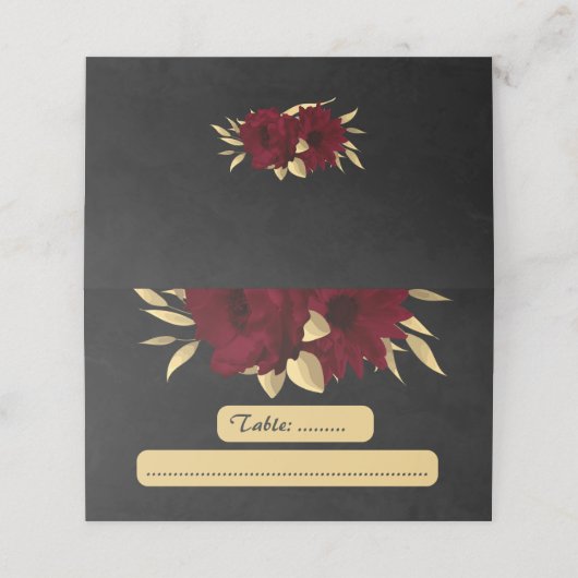 シックなブルゴーニュと金ゴールドブラック プレイスカード (外部開封)