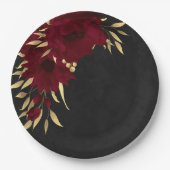 シックなブルゴーニュと金ゴールドブラック ペーパープレート (正面)