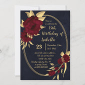 シックなブルゴーニュと金ゴールド海軍の誕生日パーティー 招待状 (正面)