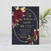 シックなブルゴーニュと金ゴールド海軍の誕生日パーティー 招待状 (スタンド正面)