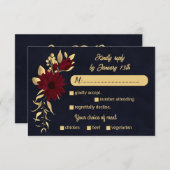 シックなブルゴーニュと金ゴールド海軍の食事の結婚選択 出欠カード (正面/裏面)