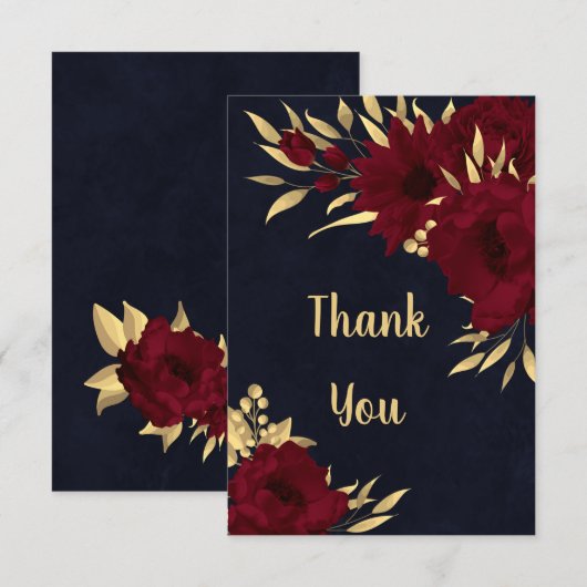 シックなブルゴーニュと金ゴールド海軍サンキューカード サンキューカード (正面/裏面)
