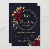 シックなブルゴーニュと金ゴールド海軍 セーブザデート (正面/裏面)