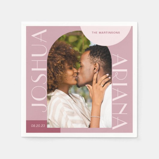 シックなブルゴーニュのアーチフォト結婚ズ スタンダードカクテルナプキン (正面)