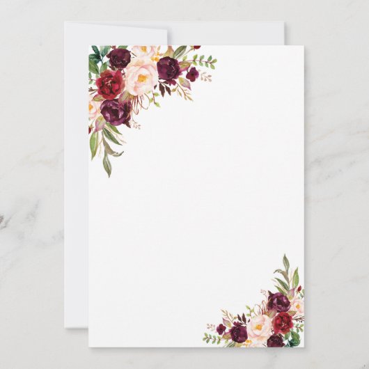 シックなブルゴーニュのフローラ手書き入力ブランチと泡立ち 招待状 (裏面)