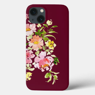 シックなブルゴーニュの水彩フローラスタイリッシュ花 iPhone 13ケース