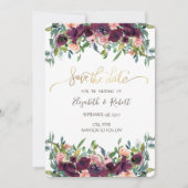 シックなブルゴーニュの花が日付を保存 セーブザデート (正面)