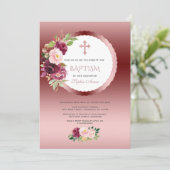 シックなブルゴーニュの花ガール1st誕生日とバプテスマ 招待状 (スタンド正面)