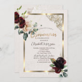シックなブルゴーニュの花金ゴールドフレームキンセアニラ 招待状 (正面/裏面)