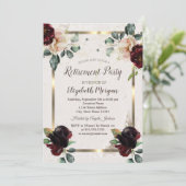 シックなブルゴーニュの花金ゴールドフレーム退職パーティー 招待状 (スタンド正面)