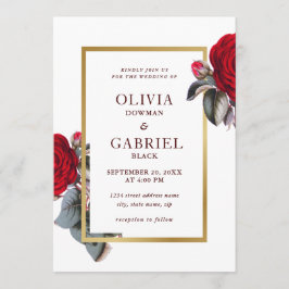 シックなブルゴーニュの赤いバラ。フローラ結婚高級 招待状