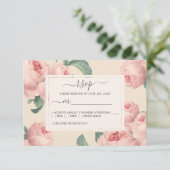 シックなブルゴーニュオフホワイトヴィンテージピンクローズ結婚ズ 出欠カード (スタンド正面)