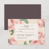 シックなブルゴーニュオフホワイトヴィンテージピンクローズ結婚ズ 出欠カード (正面/裏面)