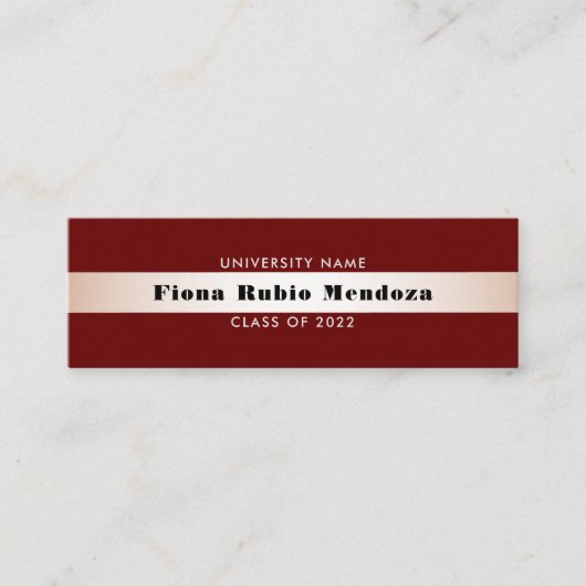 シックなブルゴーニュバラ金ゴールド卒業名挿入 スキニー名刺 (正面)