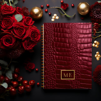 シックなブルゴーニュフェイクーレッドクロコダイルビジネス ノートブック