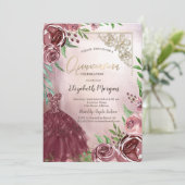 シックなブルゴーニュフラワーズドレス金ゴールドフレームキンセアニェラ 招待状 (スタンド正面)