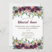 シックなブルゴーニュフラワーリハーサルディナー 招待状 (正面)