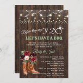 シックなブルゴーニュフローラカウボーイブーツ私はBBQをする前 招待状 (正面/裏面)