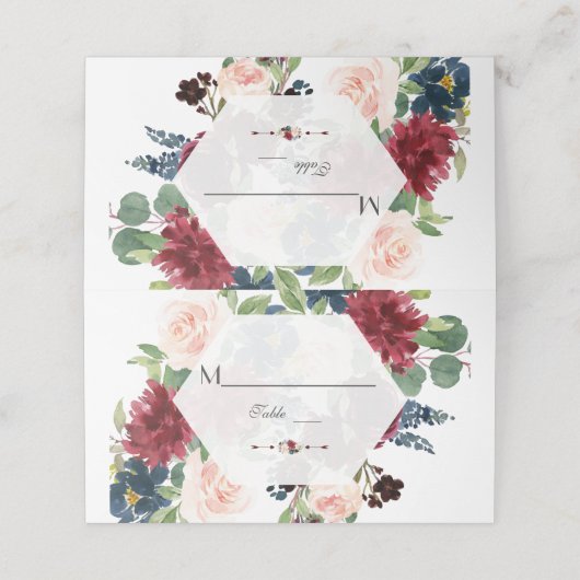 シックなブルゴーニュフローラ六角フレームテーブル番号 プレイスカード (外部開封)