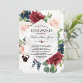 シックなブルゴーニュフローラ六角フレームブライダルシャワー 招待状 (スタンド正面)