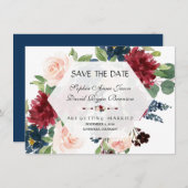 シックなブルゴーニュフローラ六角フレーム日付を保存 セーブザデート (正面/裏面)