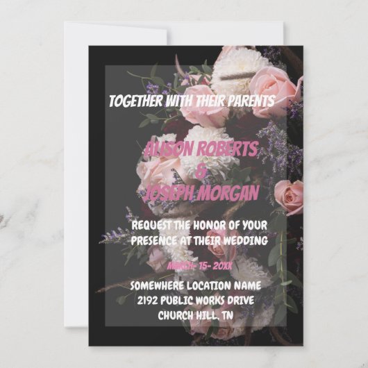 シックなブルゴーニュフローラ結婚式招待状 招待状 (正面)