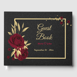 シックなブルゴーニュフローラ葉金ゴールドブラック ゲストブック