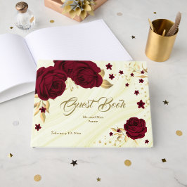 シックなブルゴーニュフローラ葉金ゴールド大理石 ゲストブック